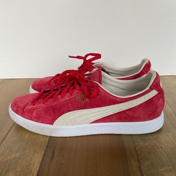 New Puma Clyde Script Sneakers Men's Size 10 Ribbon Red White 351907 - Picture 1 of 7